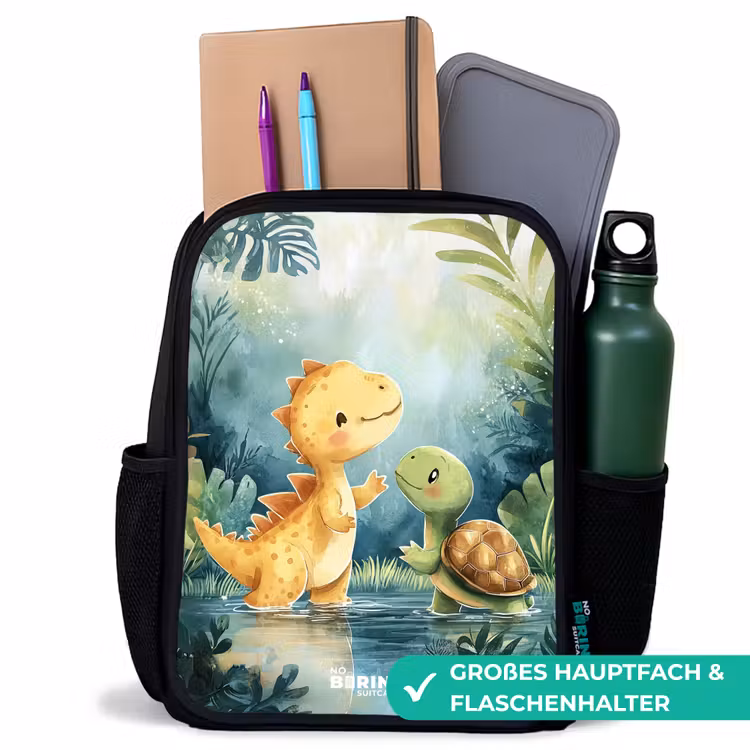 Dino - Schildpad - Jungle Rugzak - Zwart middel -inhoud_DE