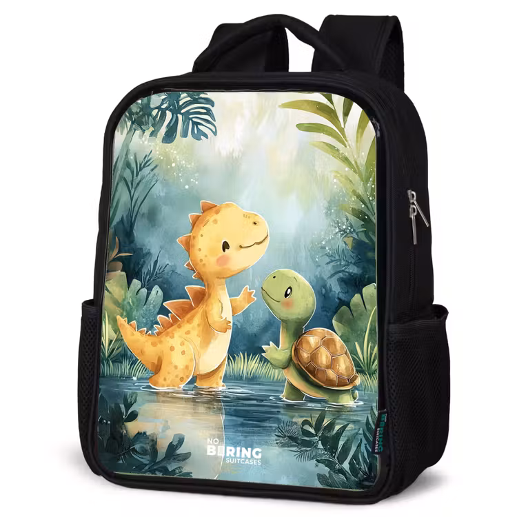 Dino - Schildpad - Jungle Rugzak - Zwart middel -schuin