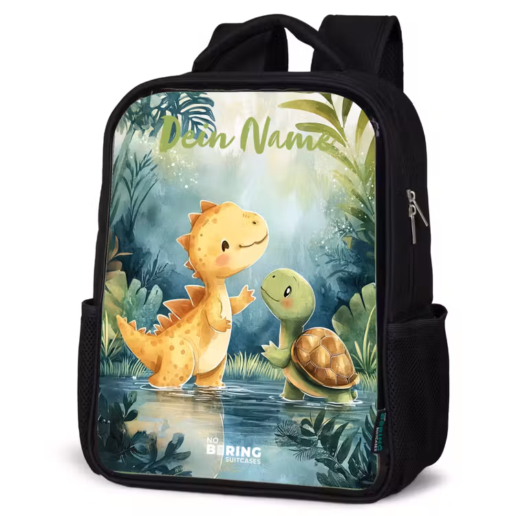 Dino - Schildpad - Jungle Rugzak - Zwart middel -schuin