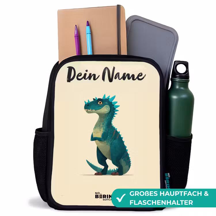 Dino - Dier - Blauw - Groen Rugzak - Zwart middel -inhoud_DE