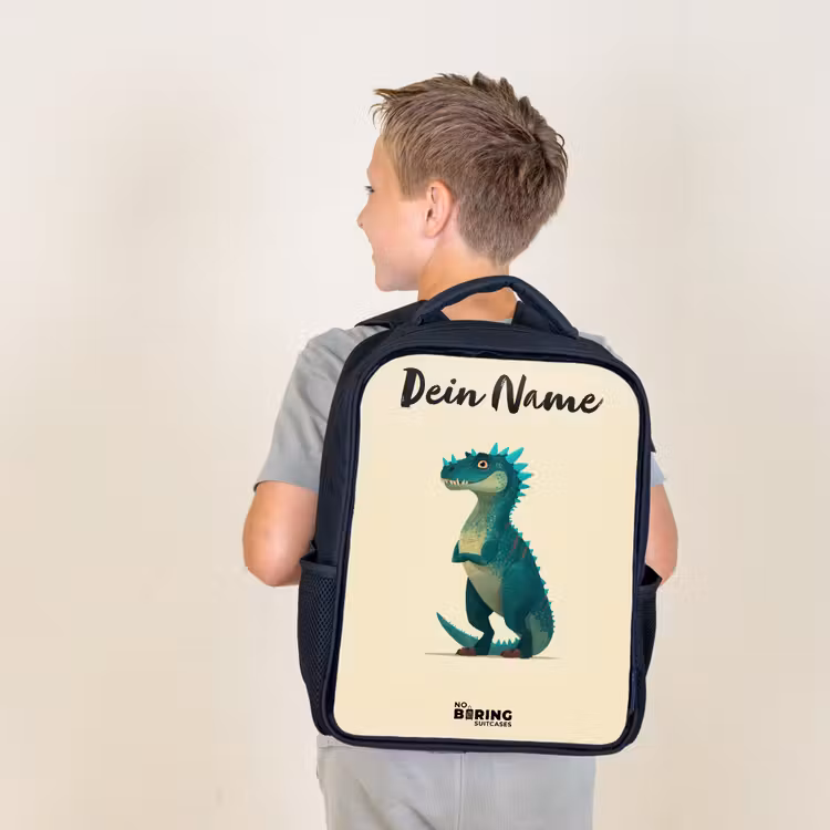 Dino - Dier - Blauw - Groen Rugzak - Zwart middel -sfeer2
