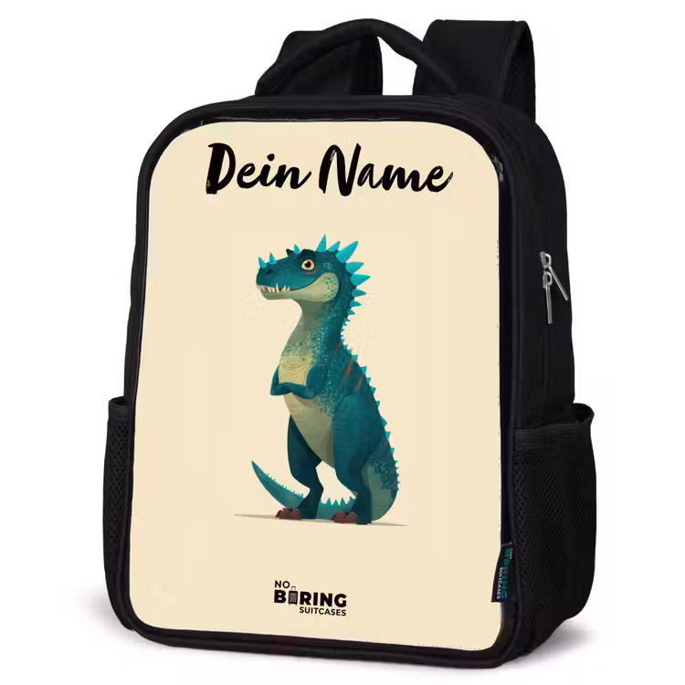 Dino - Dier - Blauw - Groen Rugzak - Zwart middel -schuin