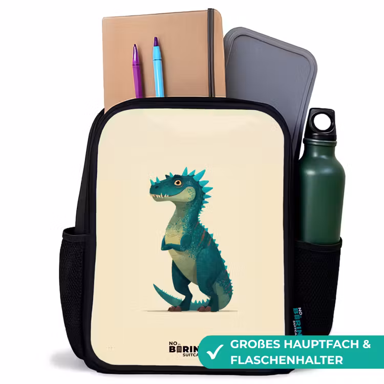 Dino - Dier - Blauw - Groen Rugzak - Zwart middel -inhoud_DE