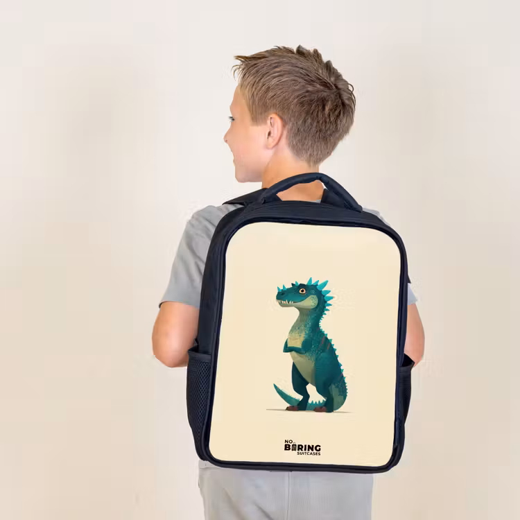 Dino - Dier - Blauw - Groen Rugzak - Zwart middel -sfeer2