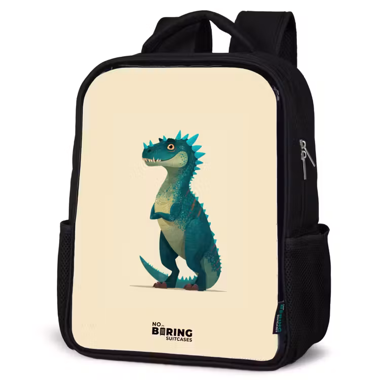 Dino - Dier - Blauw - Groen Rugzak - Zwart middel -schuin