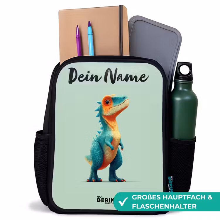 Dino - Dier - Groen - Oranje Rugzak - Zwart middel -inhoud_DE