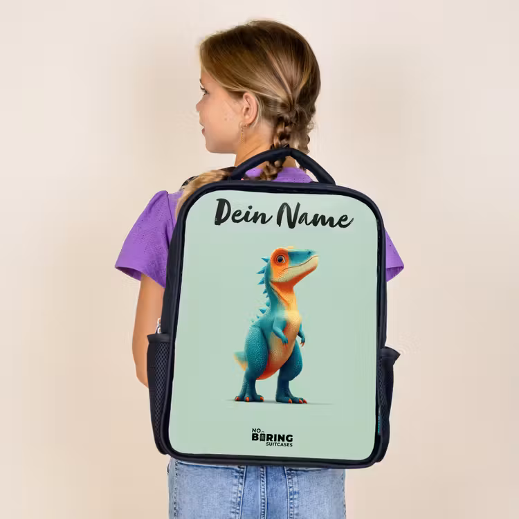 Dino - Dier - Groen - Oranje Rugzak - Zwart middel -sfeer5
