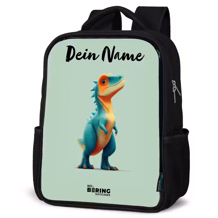 Dino - Dier - Groen - Oranje Rugzak - Zwart middel -schuin