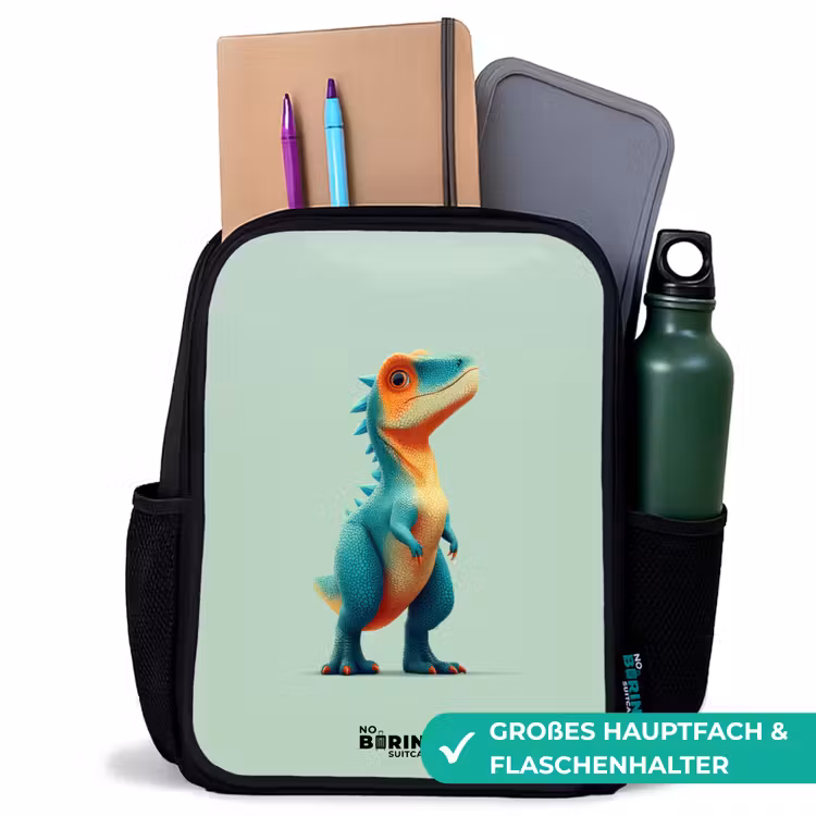 Dino - Dier - Groen - Oranje Rugzak - Zwart middel -inhoud_DE