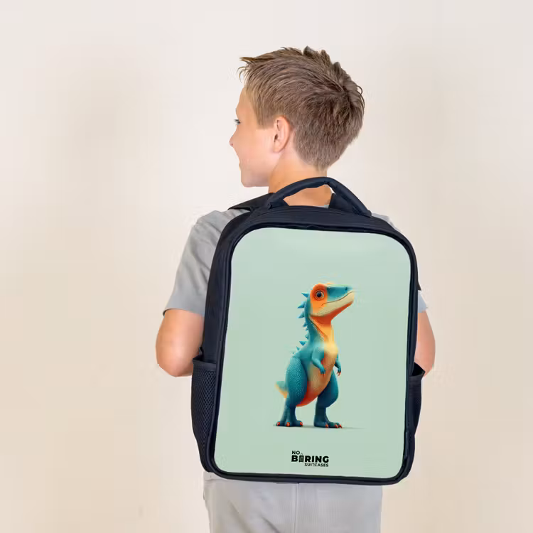 Dino - Dier - Groen - Oranje Rugzak - Zwart middel -sfeer2