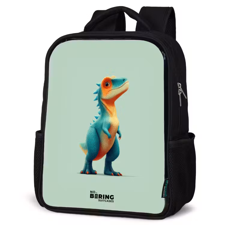 Dino - Dier - Groen - Oranje Rugzak - Zwart middel -schuin