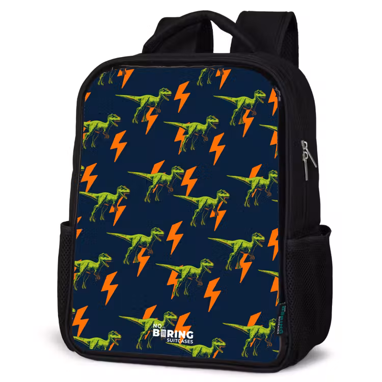 Dinos - Bliksem - Dieren - Blauw Rugzak - Zwart middel -schuin