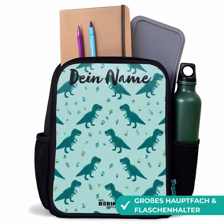 Dinos - Patroon - Groen Rugzak - Zwart middel -inhoud_DE