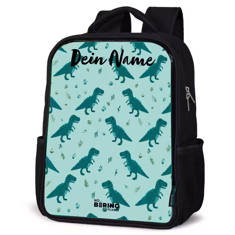 Dinos - Patroon - Groen Rugzak - Zwart middel -schuin