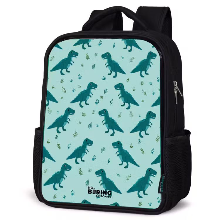 Dinos - Patroon - Groen Rugzak - Zwart middel -schuin