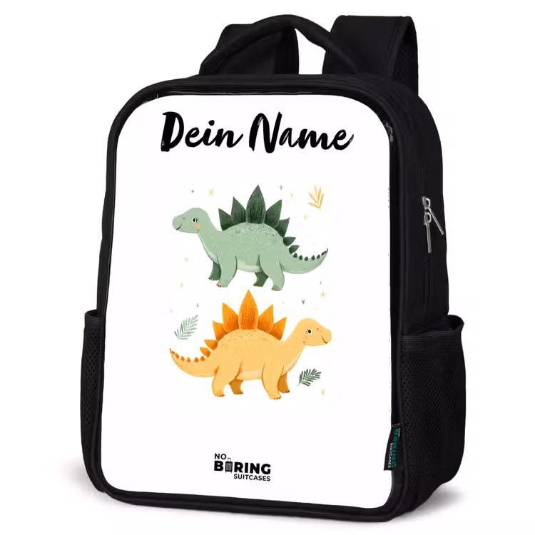 Dinos - Dieren - Groen - Oranje Rugzak - Zwart middel -schuin