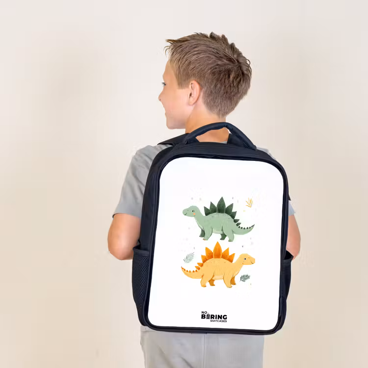 Dinos - Dieren - Groen - Oranje Rugzak - Zwart middel -sfeer2