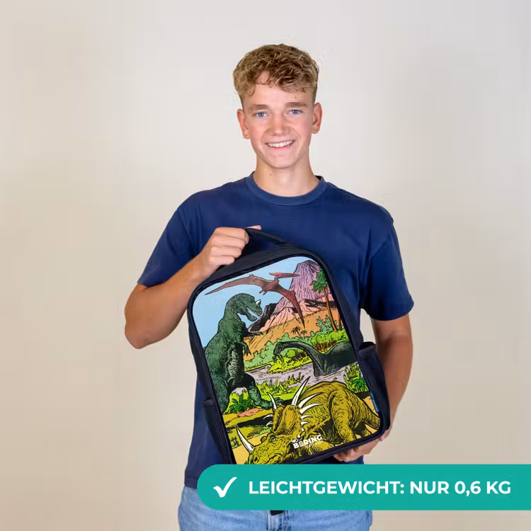 Dino's bij een vulkaan Rugzak - Zwart middel -sfeer7_DE
