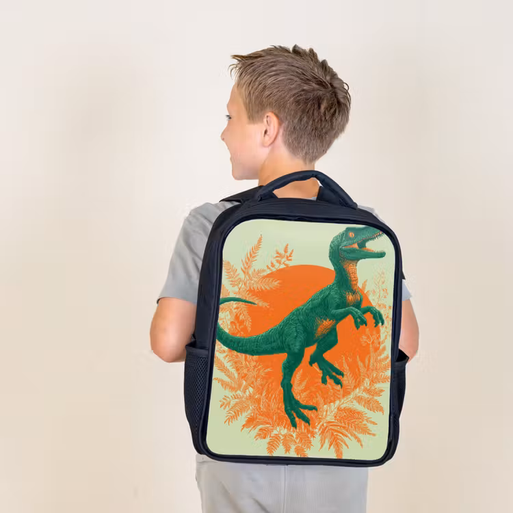 Dinosaurus - Groen - Planten - Cirkel Rugzak - Zwart middel -sfeer2