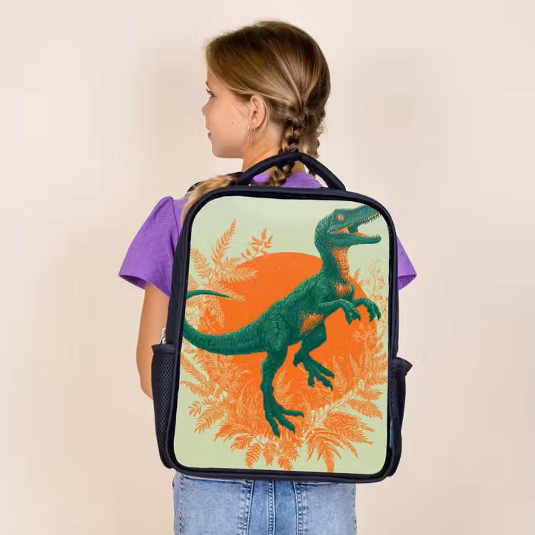 Dinosaurus - Groen - Planten - Cirkel Rugzak - Zwart middel -sfeer5