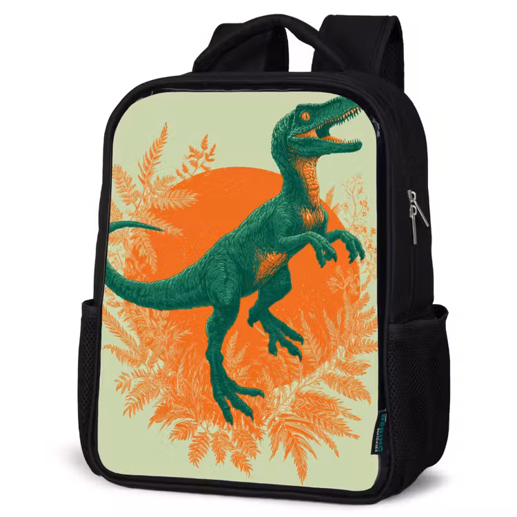 Dinosaurus - Groen - Planten - Cirkel Rugzak - Zwart middel -schuin