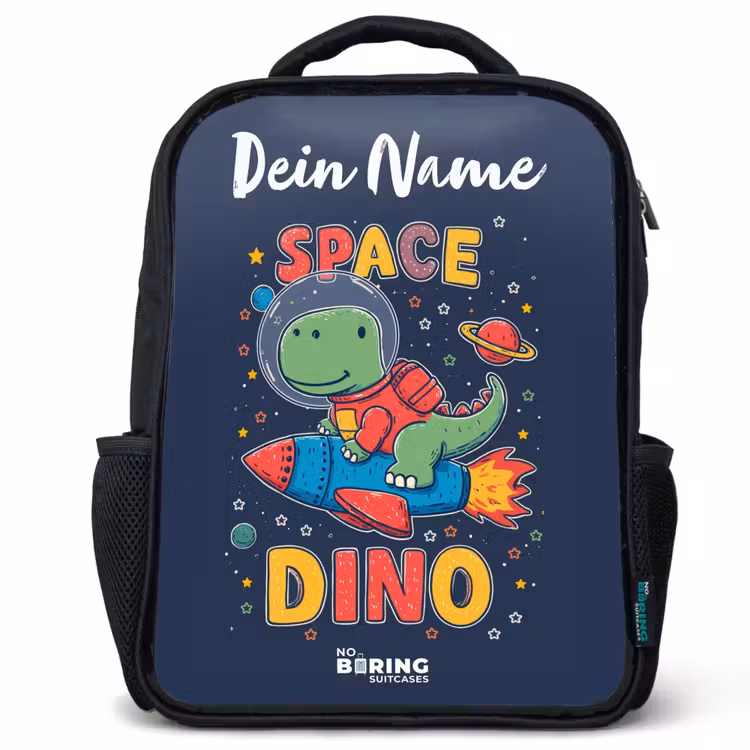 Dinosaurus - Groen - Raket - Sterrenhemel Rugzak - Zwart middel -3d