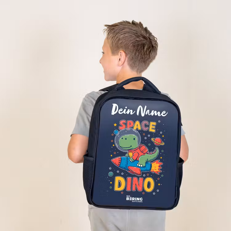 Dinosaurus - Groen - Raket - Sterrenhemel Rugzak - Zwart middel -sfeer2