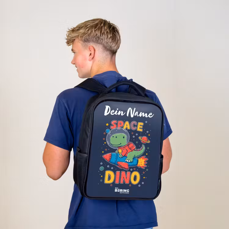 Dinosaurus - Groen - Raket - Sterrenhemel Rugzak - Zwart middel -sfeer8