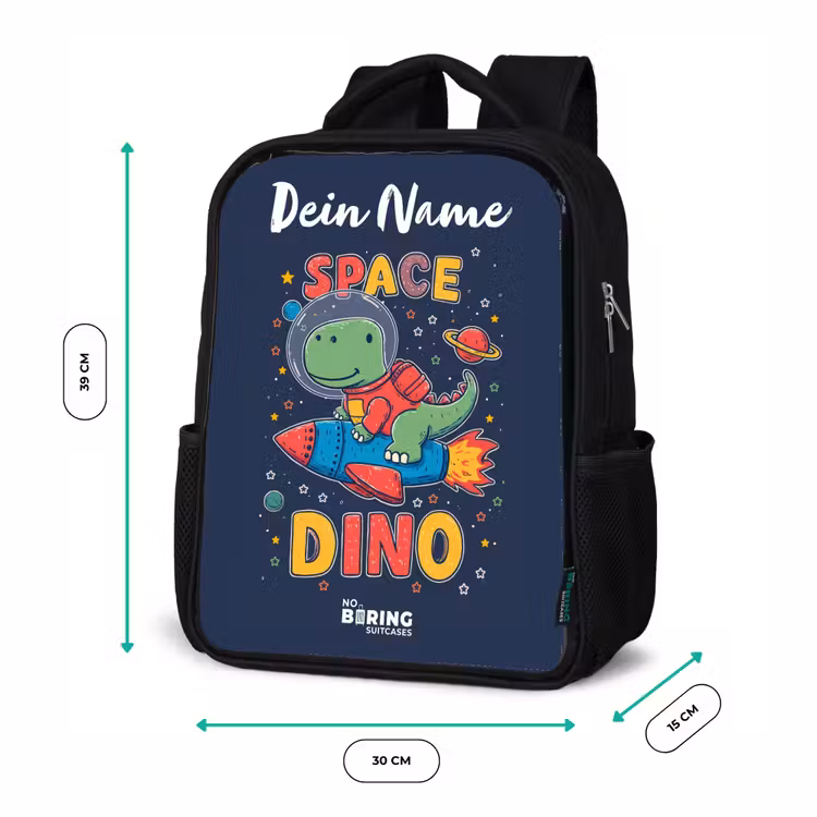 Dinosaurus - Groen - Raket - Sterrenhemel Rugzak - Zwart middel -productfoto_formaten