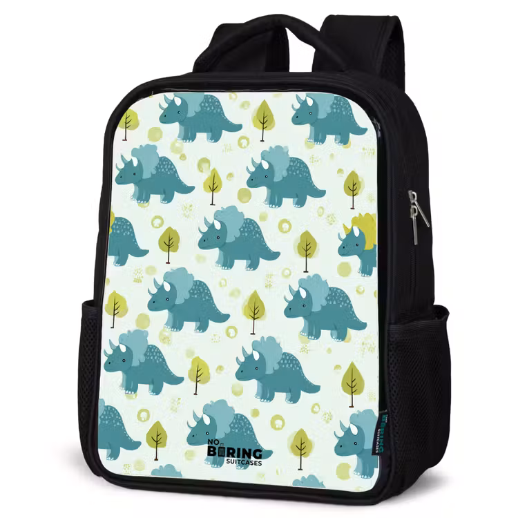 Dinos - Patroon - Natuur Rugzak - Zwart middel -schuin