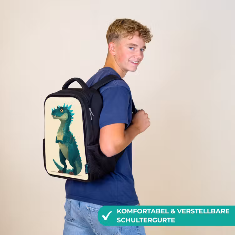 Dinosaurus - Turquoise - Stekels Rugzak - Zwart middel -sfeer9_DE