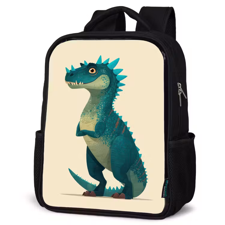 Dinosaurus - Turquoise - Stekels Rugzak - Zwart middel -schuin
