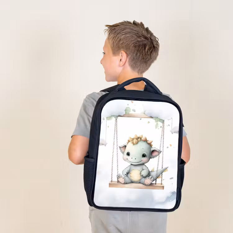 Draak - Baby dier - Kinderen Rugzak - Zwart middel -sfeer2