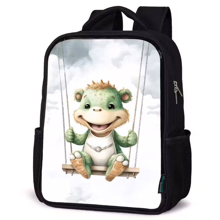 Draak - Baby dier - Kinderen Rugzak - Zwart middel -schuin