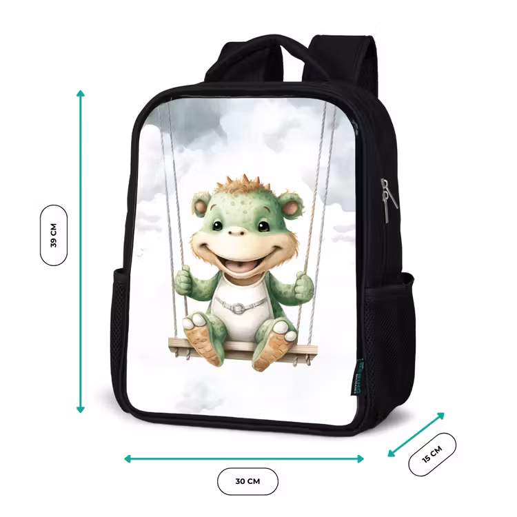 Draak - Baby dier - Kinderen Rugzak - Zwart middel -productfoto_formaten