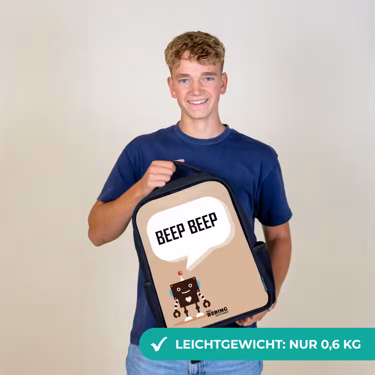 Donkerbruine robot met een tekst Rugzak - Zwart middel -sfeer7_DE