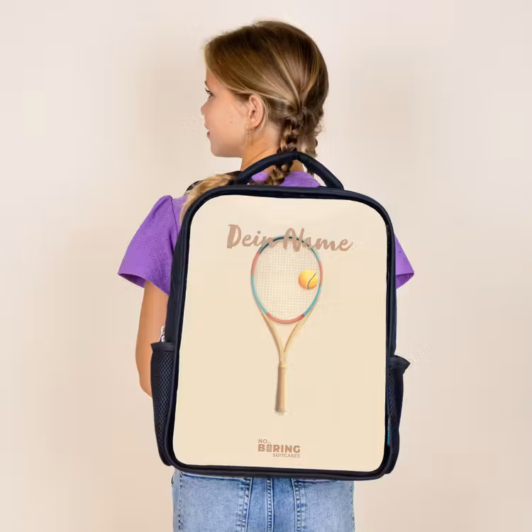 Een tennisracket in beige tinten Rugzak - Zwart middel -sfeer5
