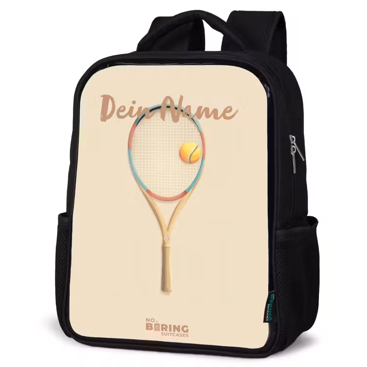 Een tennisracket in beige tinten Rugzak - Zwart middel -schuin