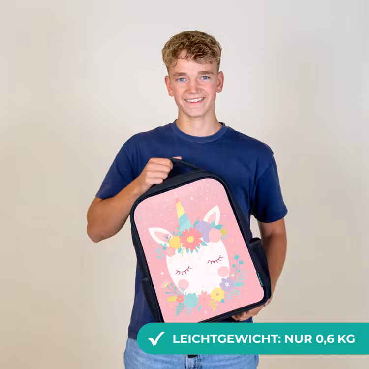 Eenhoorn - Bloemen - Roze Rugzak - Zwart middel -sfeer7_DE