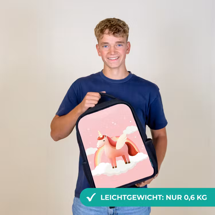 Eenhoorn - Vleugels - Roze - Regenboog Rugzak - Zwart middel -sfeer7_DE