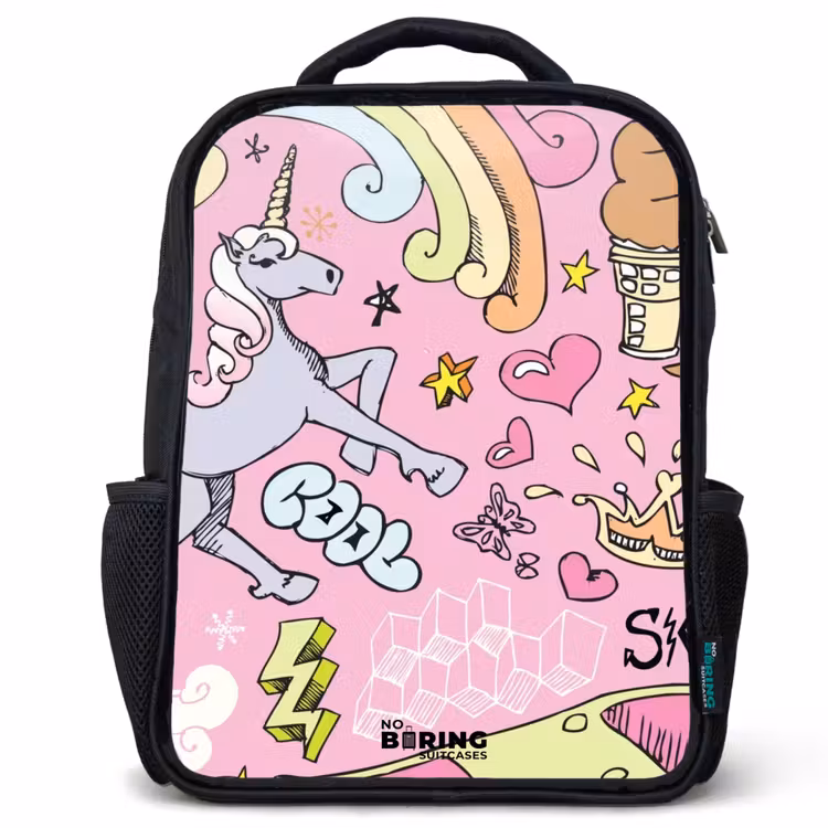 Unicorn doodles Rugzak - Zwart middel -3d