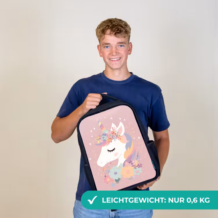 Eenhoorn - Roze - Bloemen Rugzak - Zwart middel -sfeer7_DE