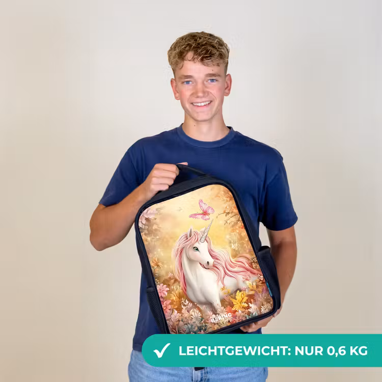Eenhoorn - Vlinder - Roze - Manen Rugzak - Zwart middel -sfeer7_DE