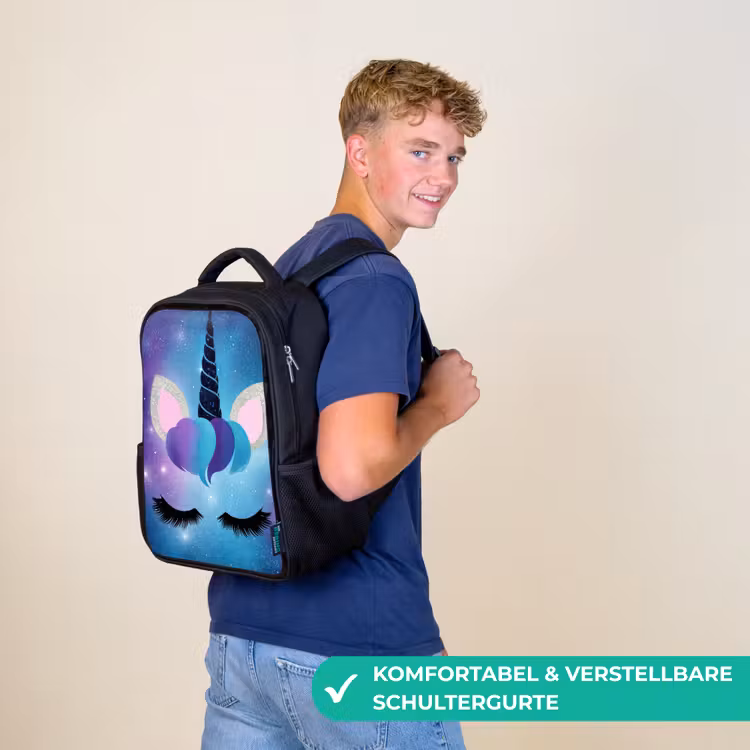 Eenhoorn - Sterren - Magisch - Blauw Rugzak - Zwart middel -sfeer9_DE