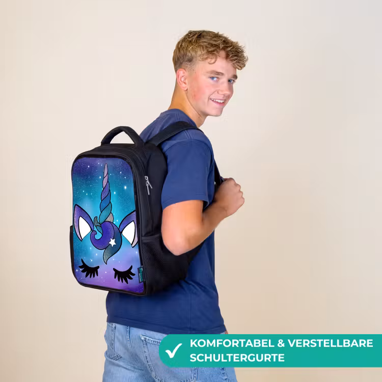 Eenhoorn - Sterrenhemel - Ster - Blauw Rugzak - Zwart middel -sfeer9_DE