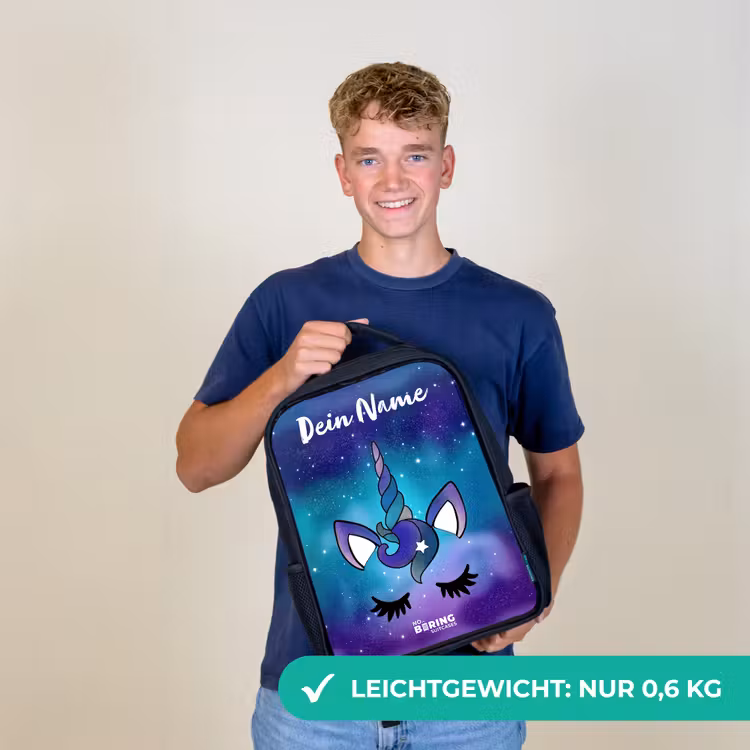 Eenhoorn - Sterrenhemel - Blauw Rugzak - Zwart middel -sfeer7_DE
