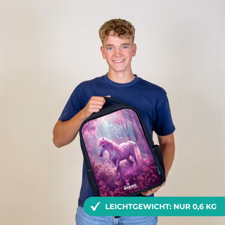 Eenhoorn Omringd door Paarse Natuur Rugzak - Zwart middel -sfeer7_DE