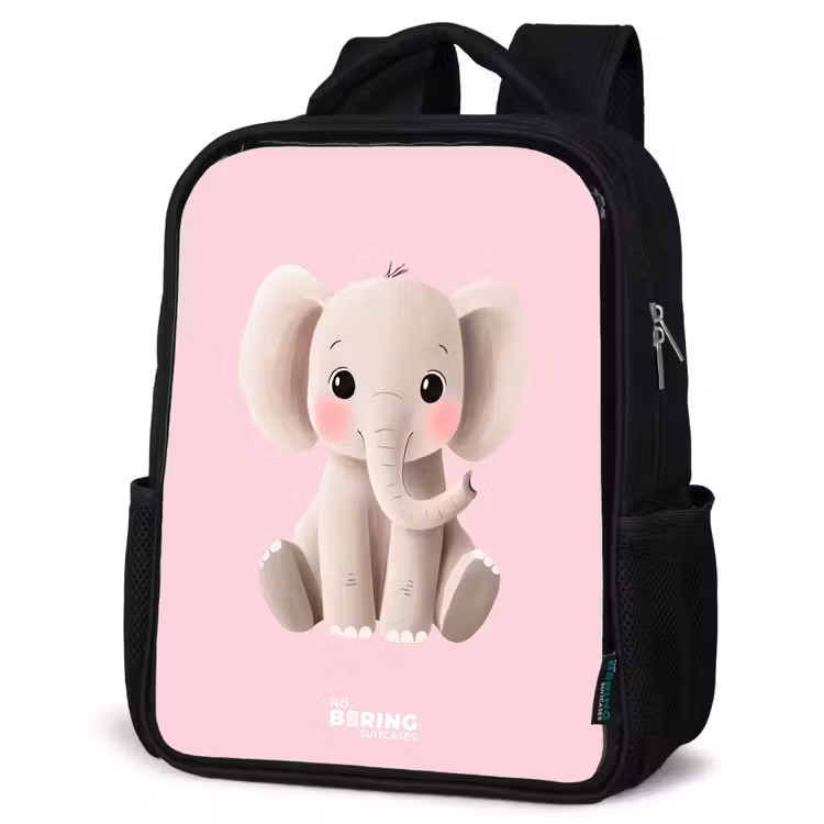 Olifant - Baby - Blosjes - Illustratie Rugzak - Zwart middel -schuin