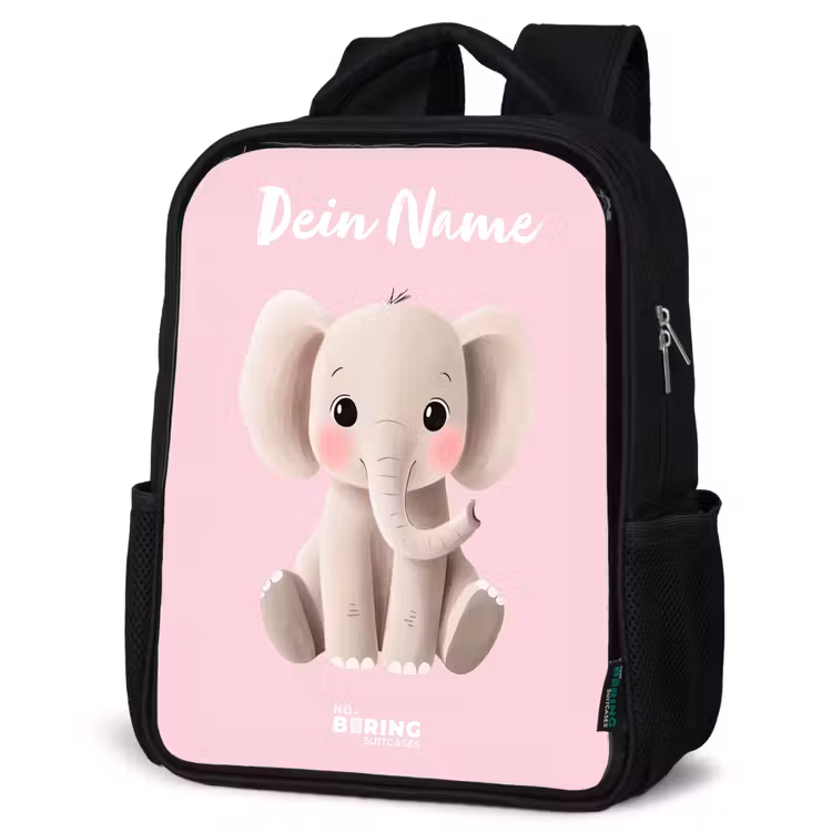 Olifant - Grijs - Baby - Slurf Rugzak - Zwart middel -schuin