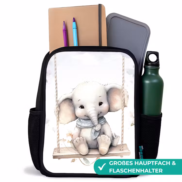 Olifant - Dier - Kinderen Rugzak - Zwart middel -inhoud_DE